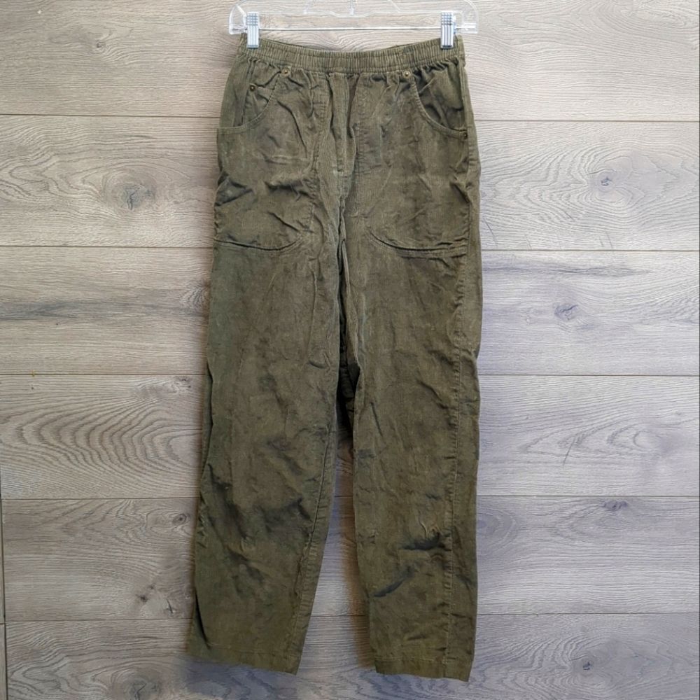 Haband Corduroy Green Pull On Pants Women's Size 8